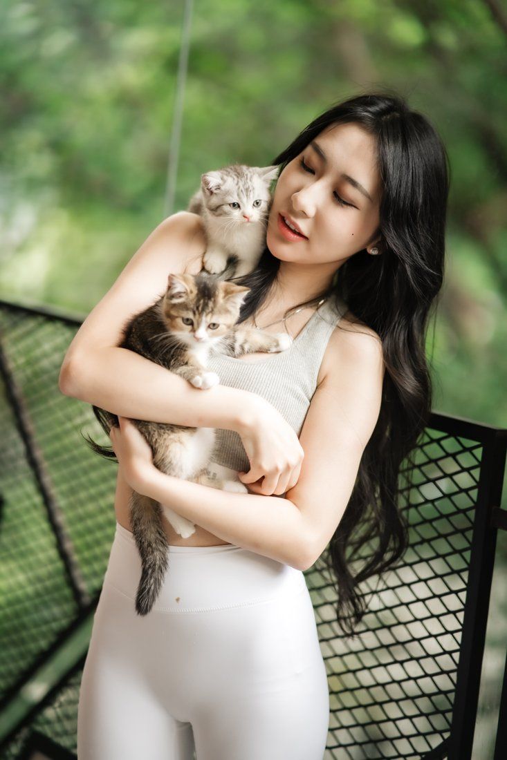 Guest holding two tabby kittens